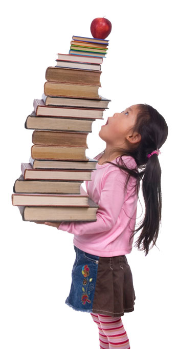 Girl with a stack of books